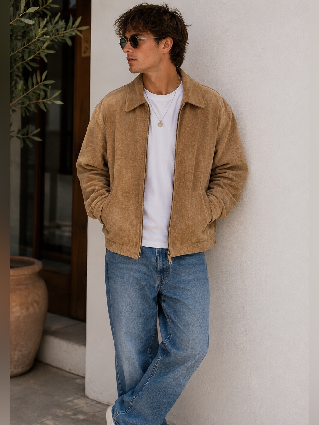 Savile Row Xl Genuine Leather Suede Jacket Tan Bomber Zip Coat Vintage Men’s